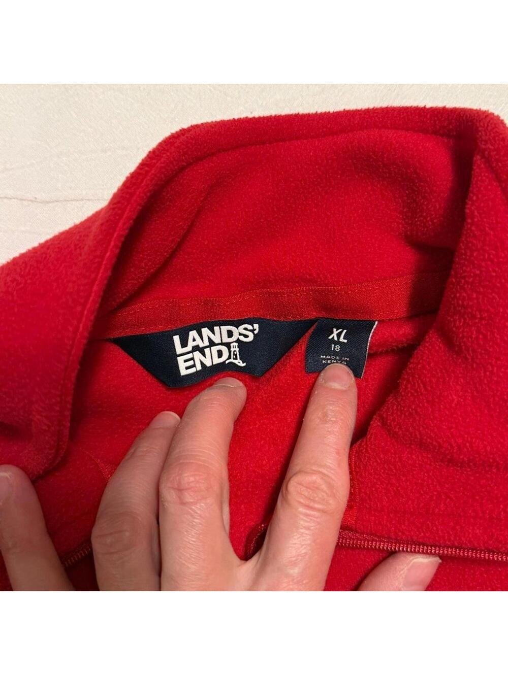 Lands End Women's Bold Red Full Zip Fleece Jacket Size XL Layering Outdoor - Picture 3 of 5